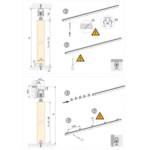 Emuca Sistema Railway per ante scorrevoli sospese in legno con chiusura soft., 80, Anodizzato opaco, Alluminio