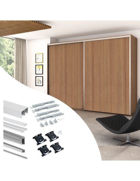 Emuca Kit di ferramenta per armadio a 2 ante e chiusura ammortizzata Placard 81, profilo Sharp, spessore 16 mm