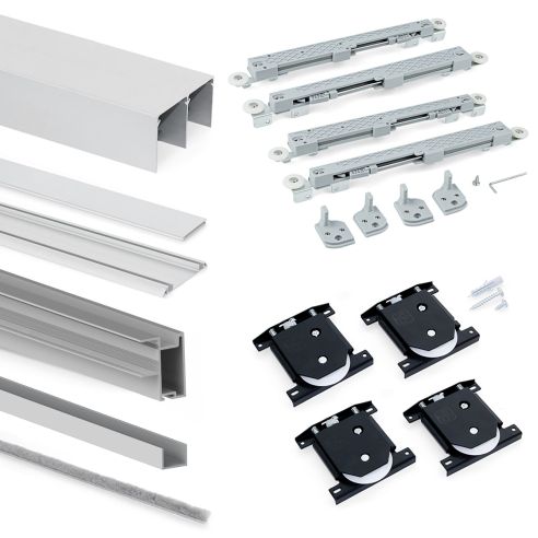 Emuca Kit di ferramenta per armadio a 2 ante e chiusura ammortizzata Placard 81, profilo Sharp, spessore 16 mm