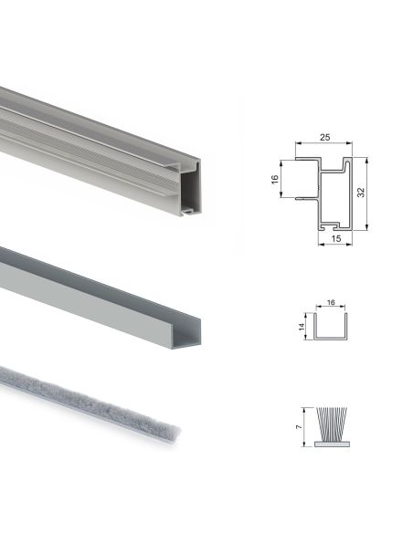 Emuca Kit di ferramenta per armadio a 2 ante e chiusura ammortizzata Placard 81, profilo Sharp, spessore 16 mm
