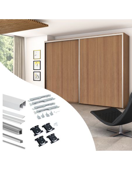 Emuca Kit di ferramenta per armadio a 2 ante e chiusura ammortizzata Placard 81, Profilo Deep, spessore 18 mm