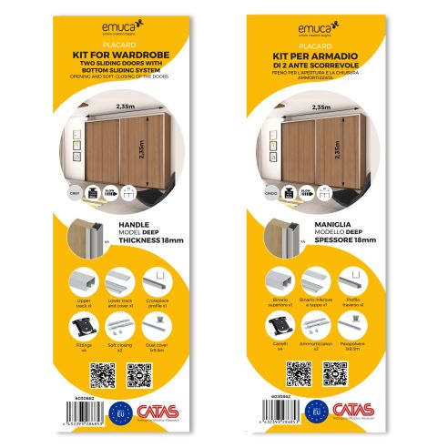 Emuca Kit di ferramenta per armadio a 2 ante e chiusura ammortizzata Placard 81, Profilo Deep, spessore 18 mm