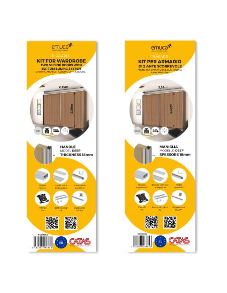 Emuca Kit di ferramenta per armadio a 2 ante e chiusura ammortizzata Placard 81, Profilo Deep, spessore 18 mm