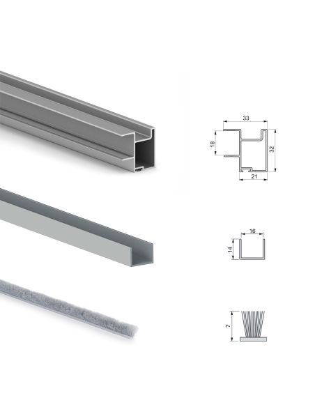 Emuca Kit di ferramenta per armadio a 2 ante e chiusura ammortizzata Placard 81, Profilo Deep, spessore 18 mm