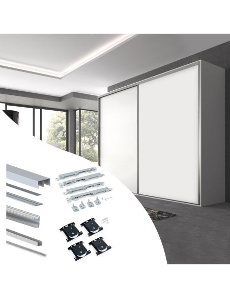 Emuca Kit di ferramenta per armadio a 2 ante e chiusura ammortizzata Placard 90, profilo Vall, spessore 19 mm