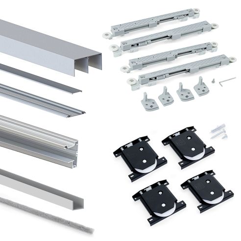 Emuca Kit di ferramenta per armadio a 2 ante e chiusura ammortizzata Placard 90, profilo Vall, spessore 19 mm