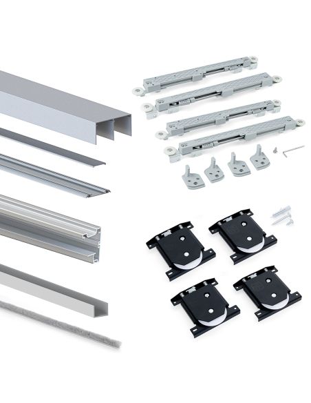 Emuca Kit di ferramenta per armadio a 2 ante e chiusura ammortizzata Placard 90, profilo Vall, spessore 19 mm