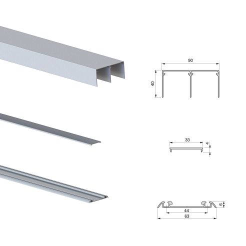 Emuca Kit di ferramenta per armadio a 2 ante e chiusura ammortizzata Placard 90, profilo Vall, spessore 19 mm