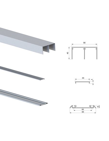 Emuca Kit di ferramenta per armadio a 2 ante e chiusura ammortizzata Placard 90, profilo Vall, spessore 19 mm