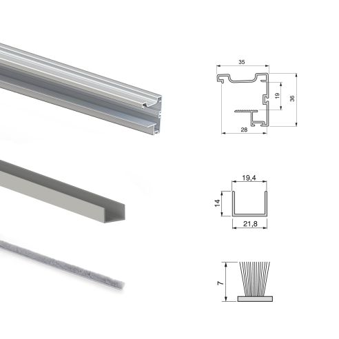 Emuca Kit di ferramenta per armadio a 2 ante e chiusura ammortizzata Placard 90, profilo Vall, spessore 19 mm
