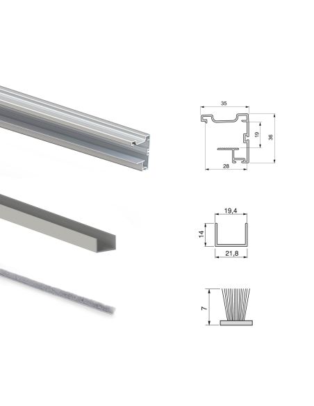 Emuca Kit di ferramenta per armadio a 2 ante e chiusura ammortizzata Placard 90, profilo Vall, spessore 19 mm