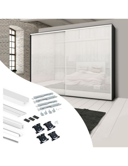 Emuca Kit di ferramenta per armadio a 2 ante e chiusura ammortizzata Placard 74, profilo Wave, spessore 16 mm