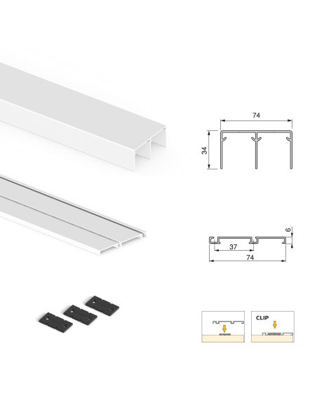Emuca Kit di ferramenta per armadio a 2 ante e chiusura ammortizzata Placard 74, profilo Wave, spessore 16 mm