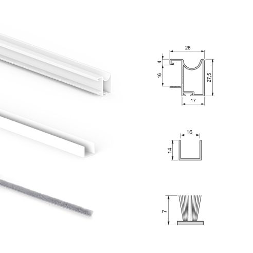 Emuca Kit di ferramenta per armadio a 2 ante e chiusura ammortizzata Placard 74, profilo Wave, spessore 16 mm