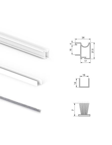 Emuca Kit di ferramenta per armadio a 2 ante e chiusura ammortizzata Placard 74, profilo Wave, spessore 16 mm