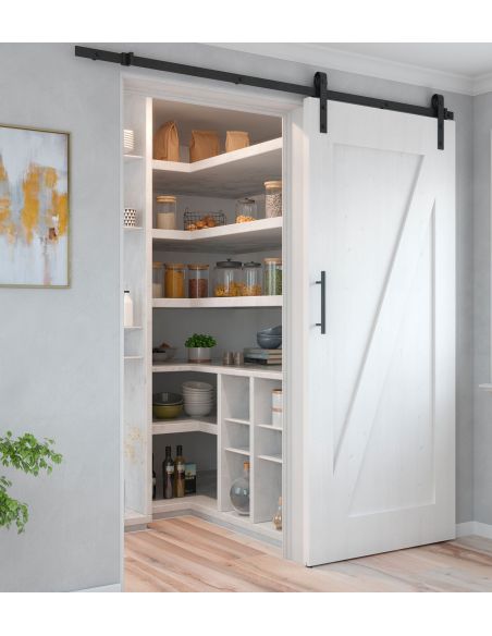 Emuca Sistema Barn per ante scorrevoli in legno sospese, Senza chiusura soft, Verniciato nero, Acciaio e Tecnoplastica