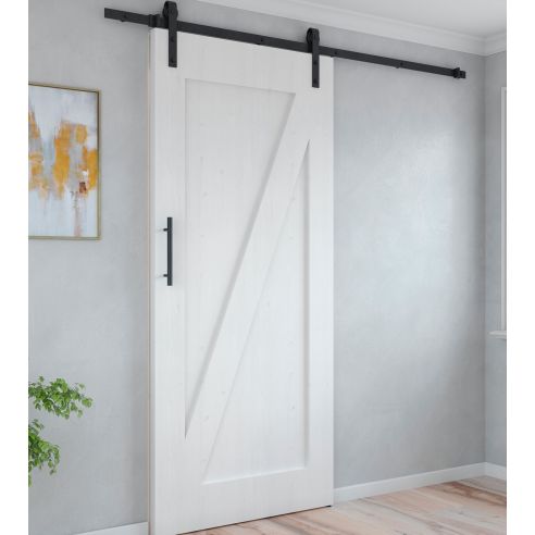 Emuca Sistema Barn per ante scorrevoli in legno sospese, Senza chiusura soft, Verniciato nero, Acciaio e Tecnoplastica