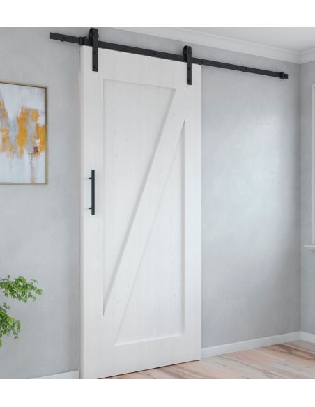 Emuca Sistema Barn per ante scorrevoli in legno sospese, Senza chiusura soft, Verniciato nero, Acciaio e Tecnoplastica