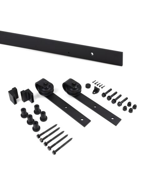 Emuca Sistema Barn per ante scorrevoli in legno sospese, Senza chiusura soft, Verniciato nero, Acciaio e Tecnoplastica