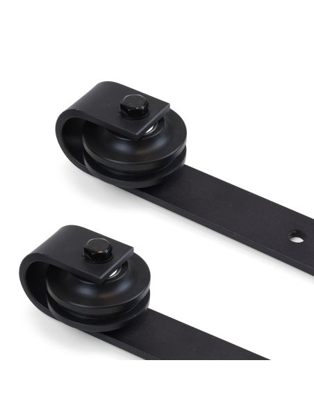 Emuca Sistema Barn per ante scorrevoli in legno sospese, Senza chiusura soft, Verniciato nero, Acciaio e Tecnoplastica