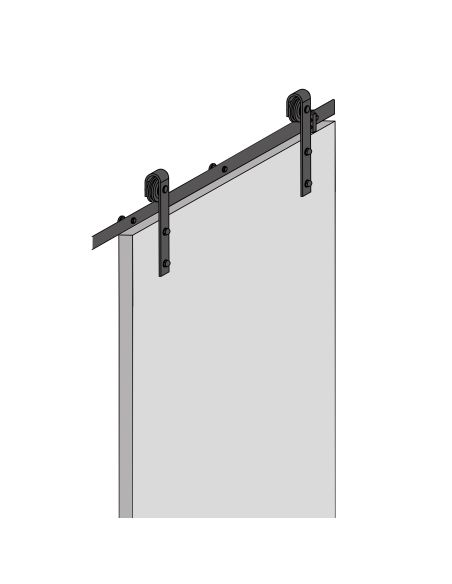 Emuca Sistema Barn per ante scorrevoli in legno sospese, Senza chiusura soft, Verniciato nero, Acciaio e Tecnoplastica