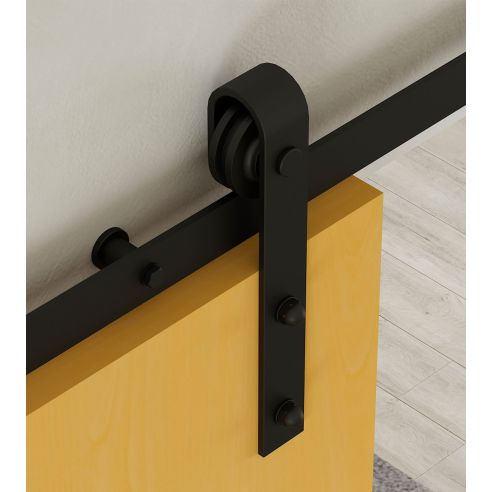 Emuca Sistema Barn per ante scorrevoli in legno sospese, Senza chiusura soft, Verniciato nero, Acciaio e Tecnoplastica