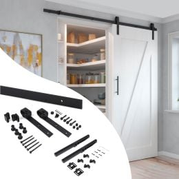 Emuca Sistema Barn per ante scorrevoli in legno sospese, Con chiusura soft, Verniciato nero, Acciaio e Tecnoplastica