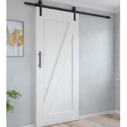 Emuca Sistema Barn per ante scorrevoli in legno sospese, Con chiusura soft, Verniciato nero, Acciaio e Tecnoplastica 2