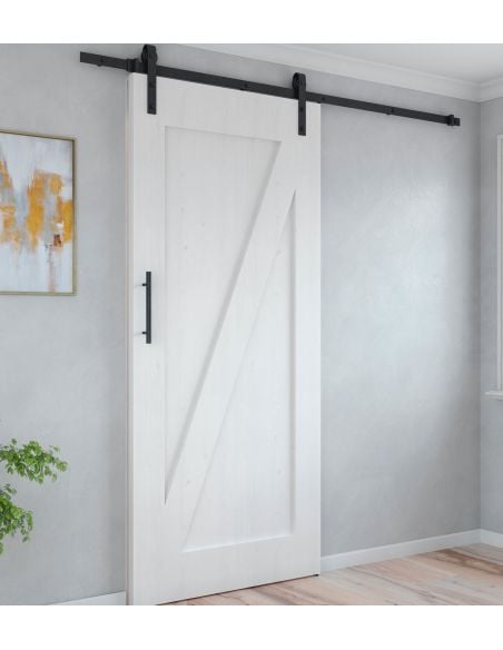 Emuca Sistema Barn per ante scorrevoli in legno sospese, Con chiusura soft, Verniciato nero, Acciaio e Tecnoplastica