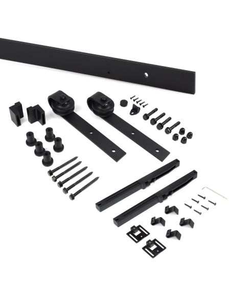 Emuca Sistema Barn per ante scorrevoli in legno sospese, Con chiusura soft, Verniciato nero, Acciaio e Tecnoplastica