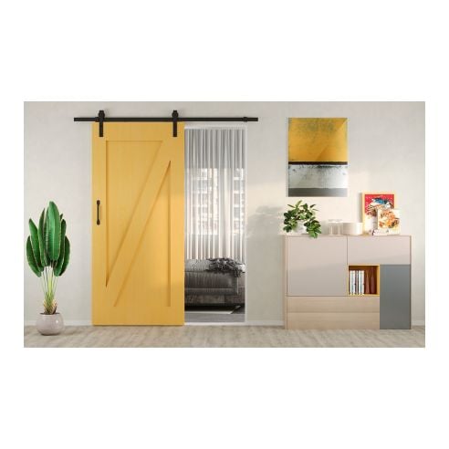 Emuca Sistema Barn per ante scorrevoli in legno sospese, Con chiusura soft, Verniciato nero, Acciaio e Tecnoplastica