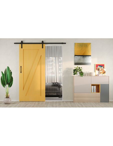 Emuca Sistema Barn per ante scorrevoli in legno sospese, Con chiusura soft, Verniciato nero, Acciaio e Tecnoplastica