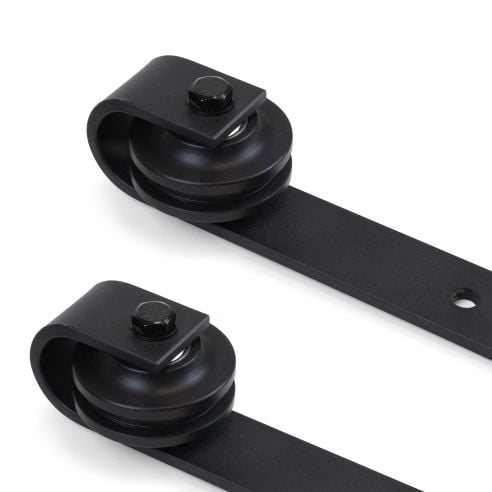 Emuca Sistema Barn per ante scorrevoli in legno sospese, Con chiusura soft, Verniciato nero, Acciaio e Tecnoplastica