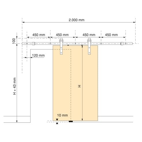 Emuca Sistema Barn per ante scorrevoli in legno sospese, Con chiusura soft, Verniciato nero, Acciaio e Tecnoplastica