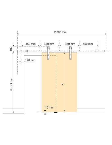 Emuca Sistema Barn per ante scorrevoli in legno sospese, Con chiusura soft, Verniciato nero, Acciaio e Tecnoplastica