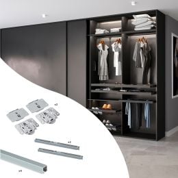 Emuca Kit di ferramentaper armadio 2 ante scorrevoli e chiusura soft Flow con binari incassati 2,35 m, pannelli non inclusi
