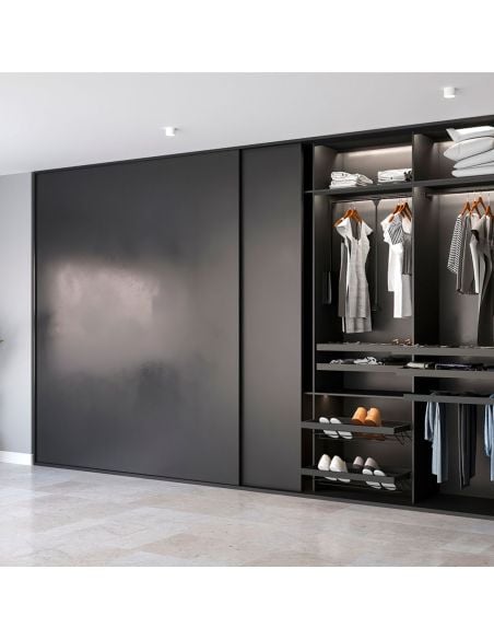 Emuca Kit di ferramentaper armadio 2 ante scorrevoli e chiusura soft Flow con binari incassati 2,35 m, pannelli non inclusi