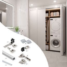 Emuca Kit di ferramenta per armadio 2 ante scorrevoli pieghevoli con chiusura soft Twofold, per 4 pannelli non inclusi