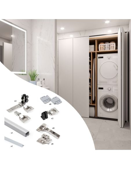 Emuca Kit di ferramenta per armadio 2 ante scorrevoli pieghevoli con chiusura soft Twofold, per 4 pannelli non inclusi