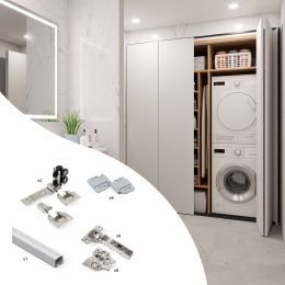 Emuca Kit di ferramenta per armadio 2 ante scorrevoli pieghevoli con chiusura soft Twofold, per 4 pannelli non inclusi