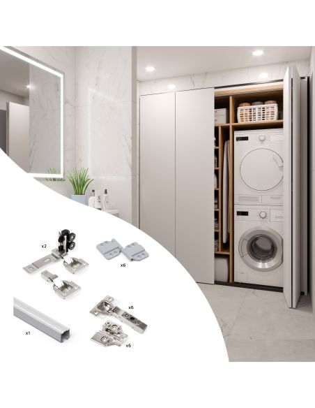 Emuca Kit di ferramenta per armadio 2 ante scorrevoli pieghevoli con chiusura soft Twofold, per 4 pannelli non inclusi