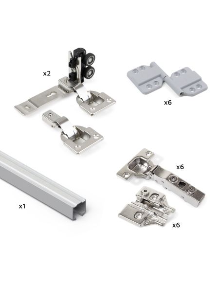 Emuca Kit di ferramenta per armadio 2 ante scorrevoli pieghevoli con chiusura soft Twofold, per 4 pannelli non inclusi