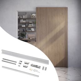 Emuca Kit di ferramenta per porta scorrevole appesa in legno Wall con chiusura soft, Acciaio, Alluminio e Tecnoplastica