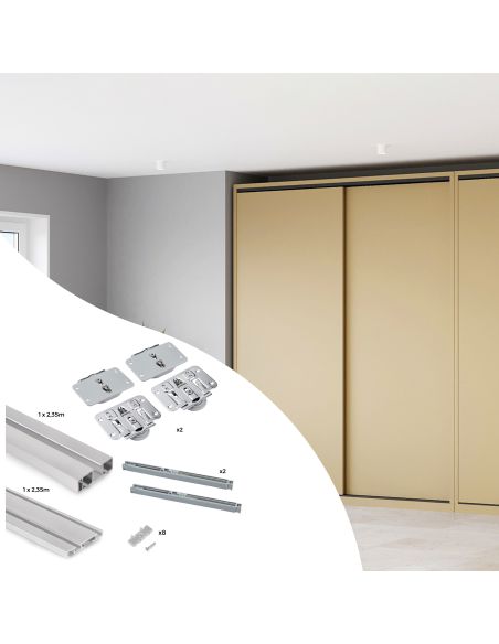 Emuca Kit di ferramenta per armadio 2 con porte scorrevoli e chiusura soft Flow con binari di superficie 2,35 m
