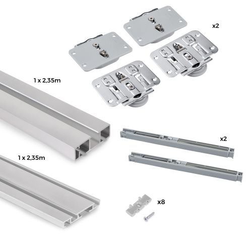 Emuca Kit di ferramenta per armadio 2 con porte scorrevoli e chiusura soft Flow con binari di superficie 2,35 m