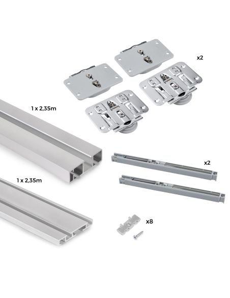 Emuca Kit di ferramenta per armadio 2 con porte scorrevoli e chiusura soft Flow con binari di superficie 2,35 m