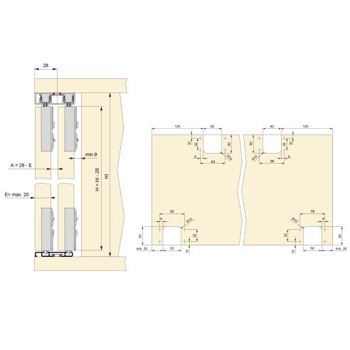 Emuca Kit di ferramenta per armadio 2 con porte scorrevoli e chiusura soft Flow con binari di superficie 2,35 m