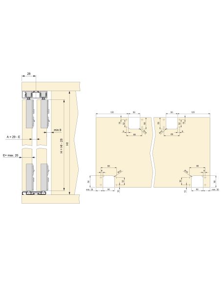 Emuca Kit di ferramenta per armadio 2 con porte scorrevoli e chiusura soft Flow con binari di superficie 2,35 m