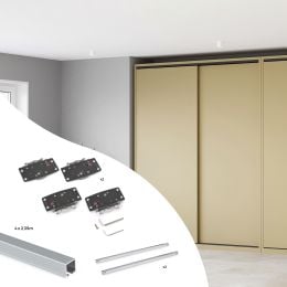 Emuca Kit di ferramenta per armadio 2 con porte scorrevoli e chiusura soft Flow2 con binari incassati 2,35 m