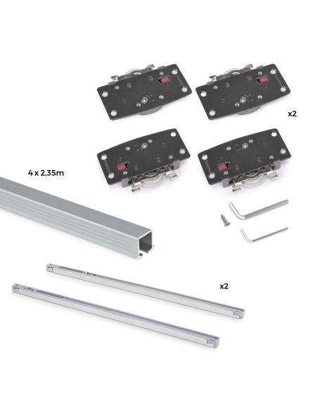 Emuca Kit di ferramenta per armadio 2 con porte scorrevoli e chiusura soft Flow2 con binari incassati 2,35 m